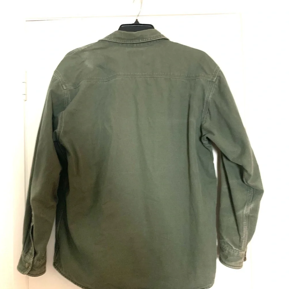 Vintage Carhartt Barn Jacket Khaki Green Cotton Canvas Flannel Lined Shacket - Picture 3 of 13